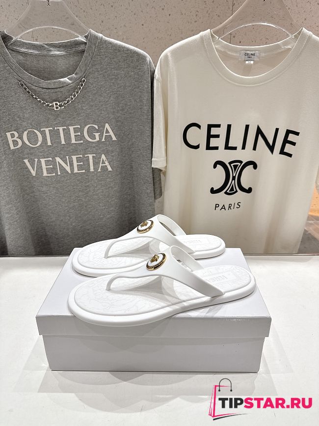 Versace Alia Rubber Flat Sandals In White - 1