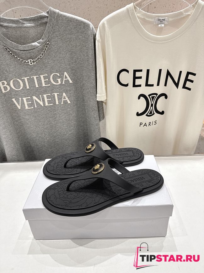 Versace Alia Rubber Flat Sandals In Black - 1