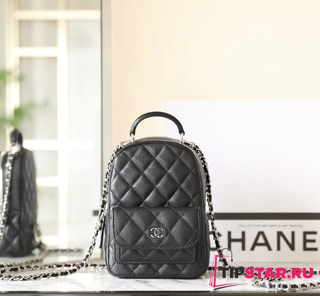 Chanel CC Mini Classic Backpack Carviar Silver Hardware In Black - 1
