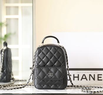Chanel CC Mini Classic Backpack Carviar Silver Hardware In Black