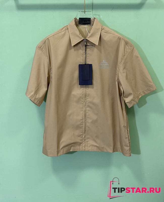Prada printed zipper short-sleeved shirt beige - 1