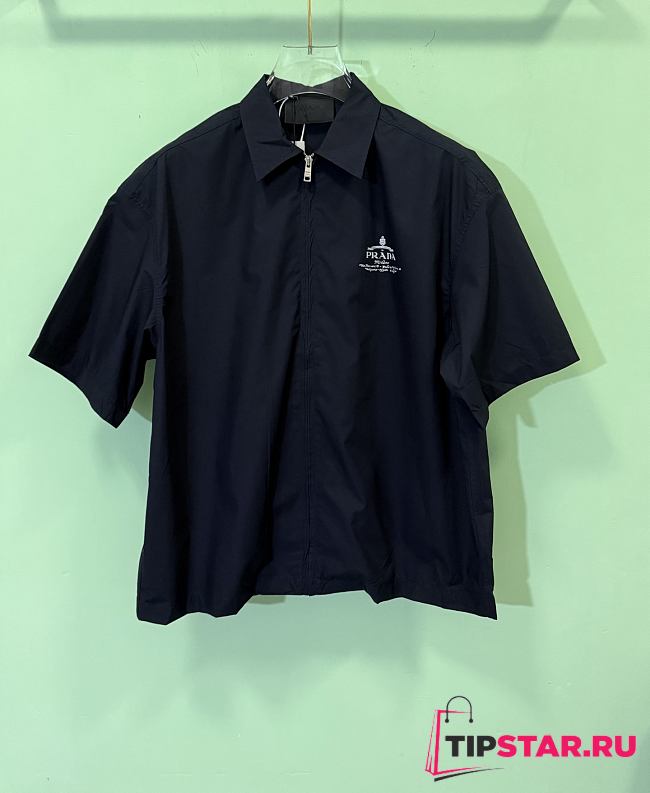 Prada printed zipper short-sleeved shirt black - 1