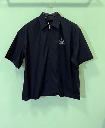 Prada printed zipper short-sleeved shirt black