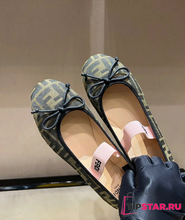 Fendi Junior Ballerinas Tobacco jacquard ballerina - 1