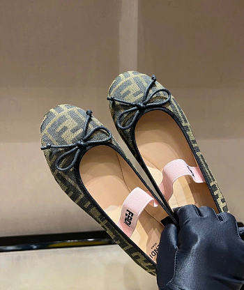 Fendi Junior Ballerinas Tobacco jacquard ballerina