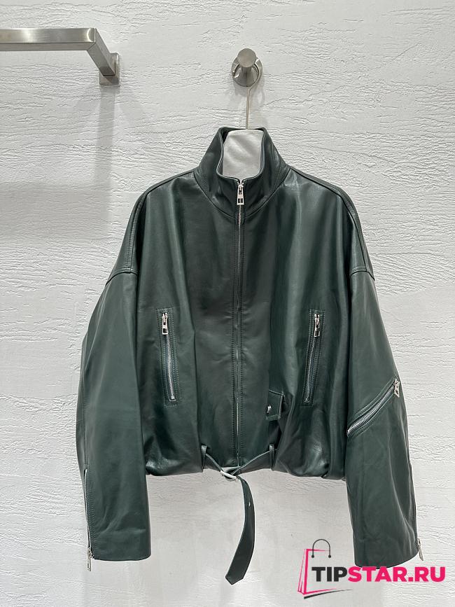 Loewe wide-leg motorcycle leather jacket in green - 1