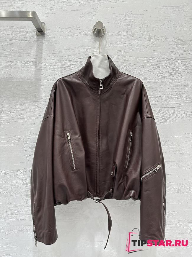 Loewe wide-leg motorcycle leather jacket in burgundy - 1