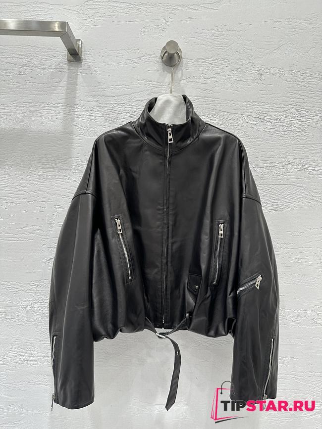 Loewe wide-leg motorcycle leather jacket in black - 1