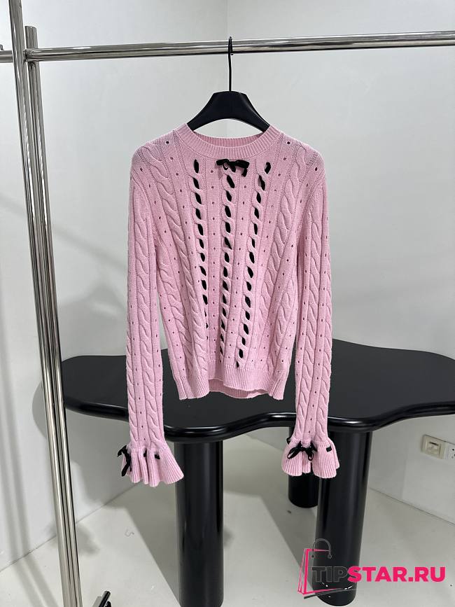 Valentino Wool Ruffle Sleeve Sweater In Pink - 1