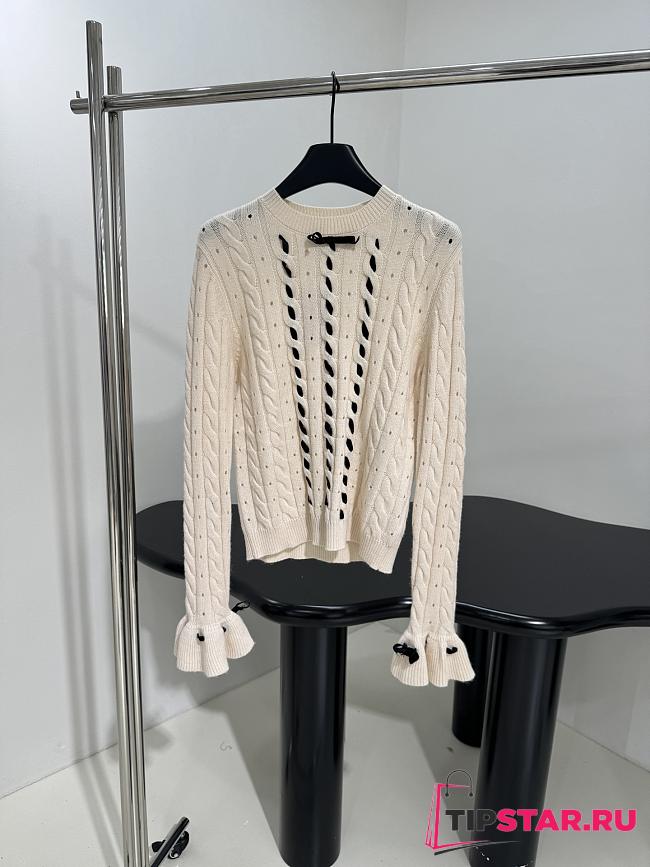 Valentino Wool Ruffle Sleeve Sweater In Beige - 1