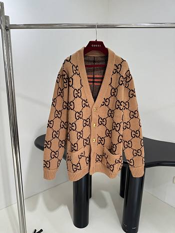 Gucci Reversible GG Mohair Wool Cardigan In Brown