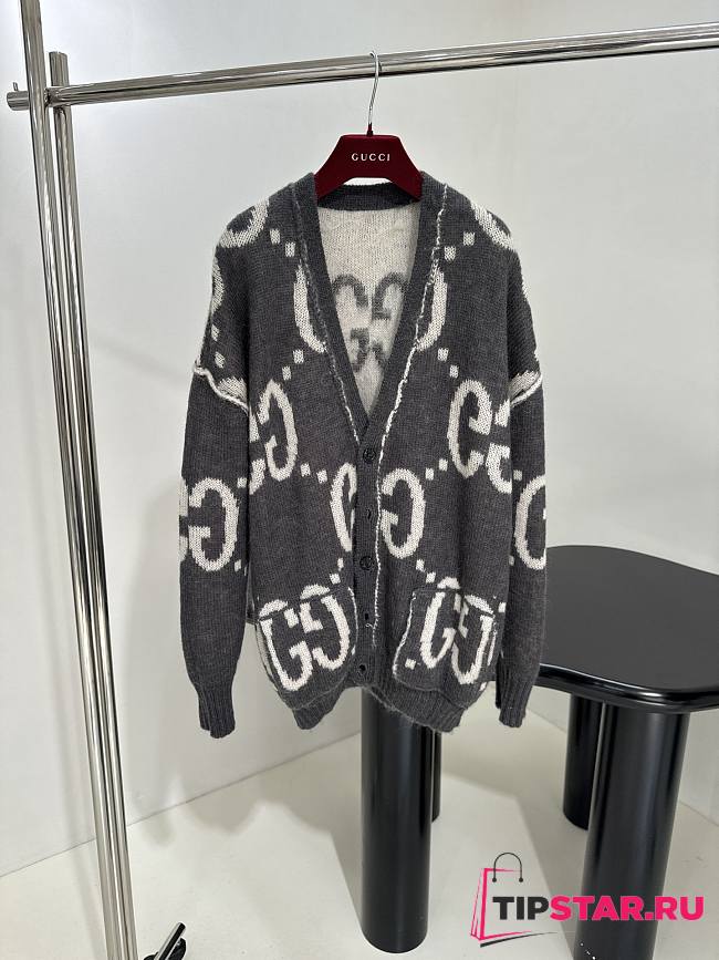 Gucci Reversible GG Mohair Wool Cardigan In Dark grey & off-white - 1