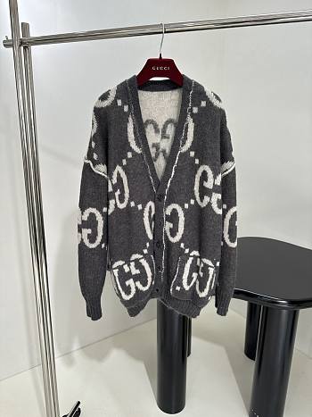 Gucci Reversible GG Mohair Wool Cardigan In Dark grey & off-white