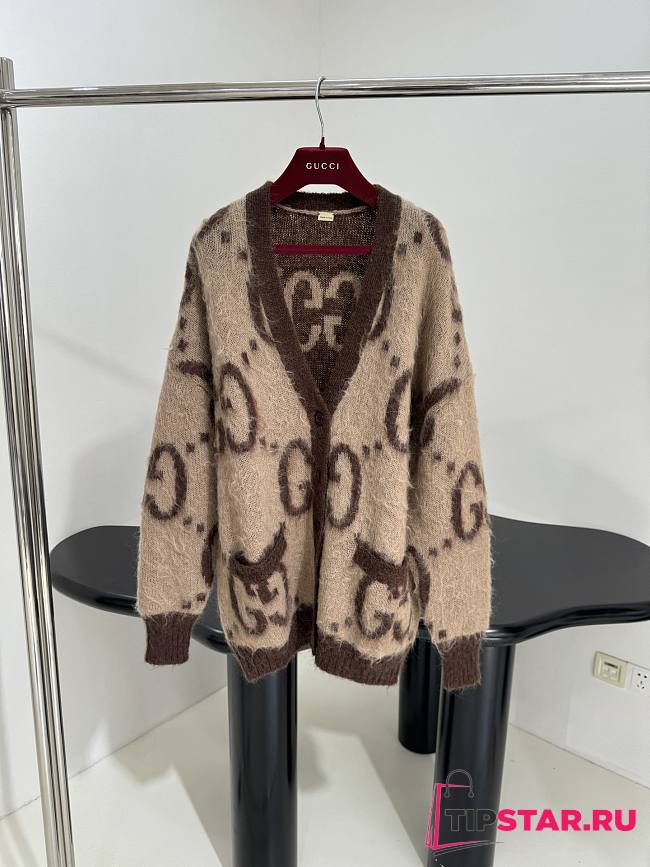 Gucci Reversible GG Mohair Wool Cardigan In Beige & Brown - 1