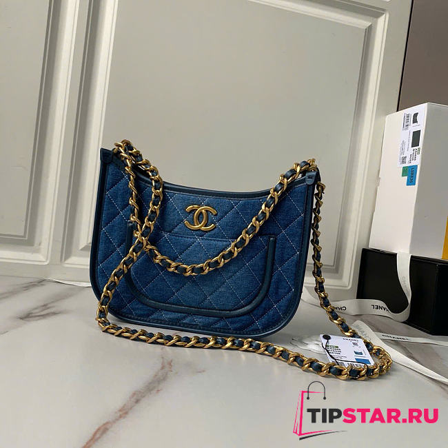 Chanel Denim Hobo Bag Gold Hardware - 1