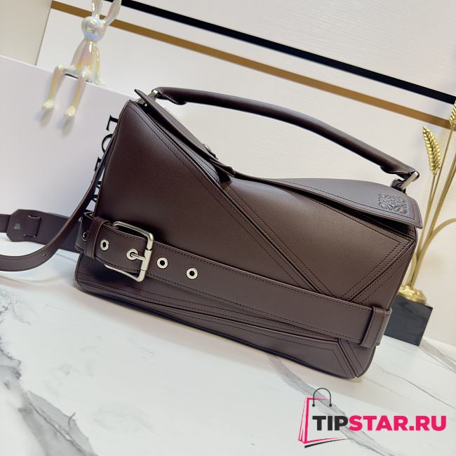 Loewe Large Puzzle Biker bag in shiny calfskin Brown - 1
