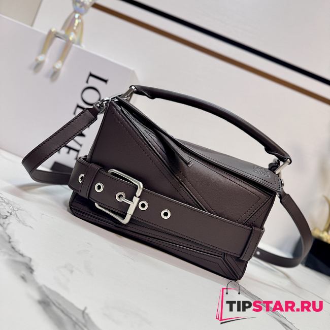 Loewe Small Puzzle Biker bag in shiny calfskin Brown - 1