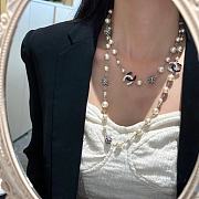 Chanel Black and White Rhinestone Double C Pearl Sweater Necklace - 6