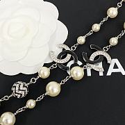 Chanel Black and White Rhinestone Double C Pearl Sweater Necklace - 5