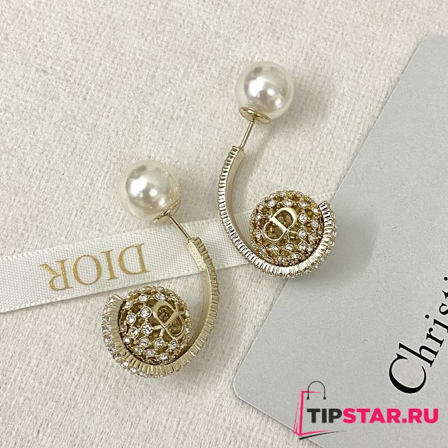 Dior Pearl Hollow Rhinestone Flower Ball Earrings - 1