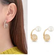 Dior Pearl Hollow Rhinestone Flower Ball Earrings - 6