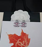 Chanel gun black and white diamond pink cc earrings - 4