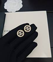 Chanel black leather diamond cc earrings 02 - 3
