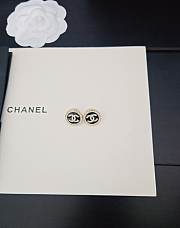 Chanel black leather diamond cc earrings 02 - 2