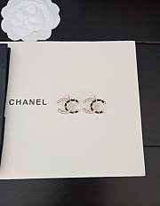 Chanel black leather diamond cc earrings 01 - 3