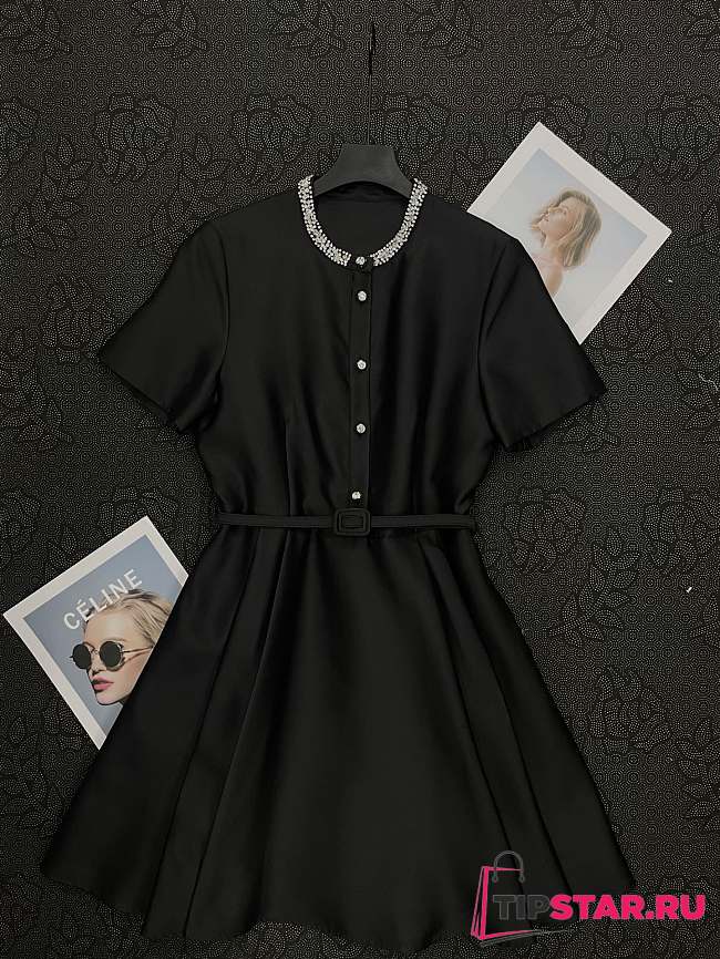 Chanel Pleated Silk and Wool Dress In Black - 1