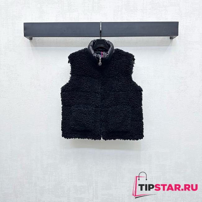 Moncler Teddy Plush Zipper Down Vest In Black - 1