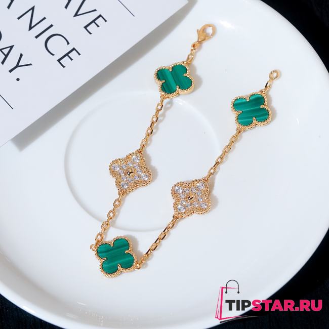 VCA malachite and diamond-embellished five-color bracelet green - 1