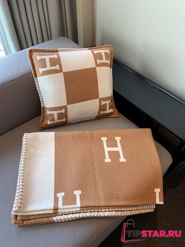 Hermes Blanket & Pillow In Brown - 1
