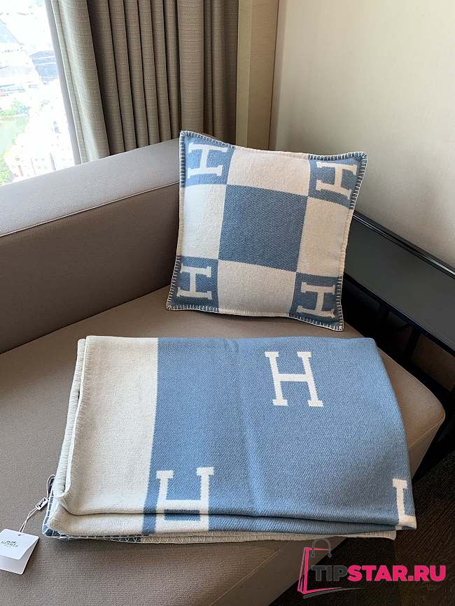 Hermes Blanket & Pillow In Blue - 1