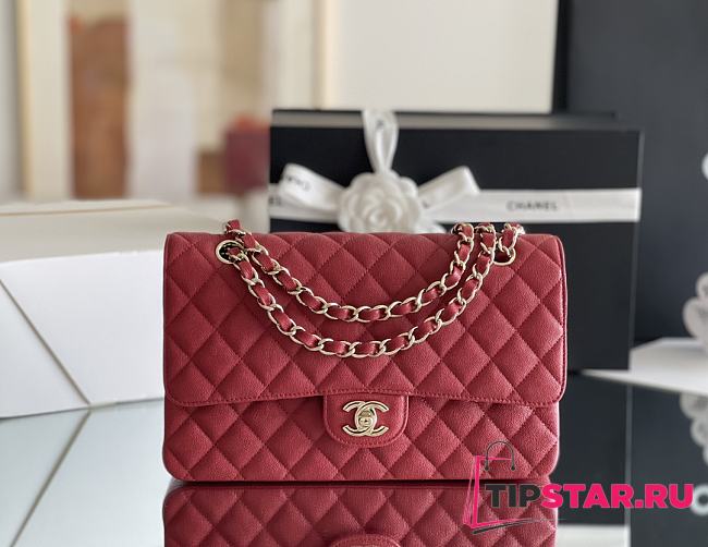 Chanel Classic Flap Bag Carviar Leather In Red Size 25.5 cm - 1