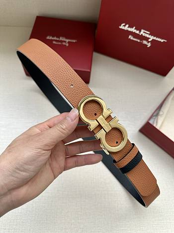 Ferragamo Belt In Silver/Gold Buckle 34mm Brown