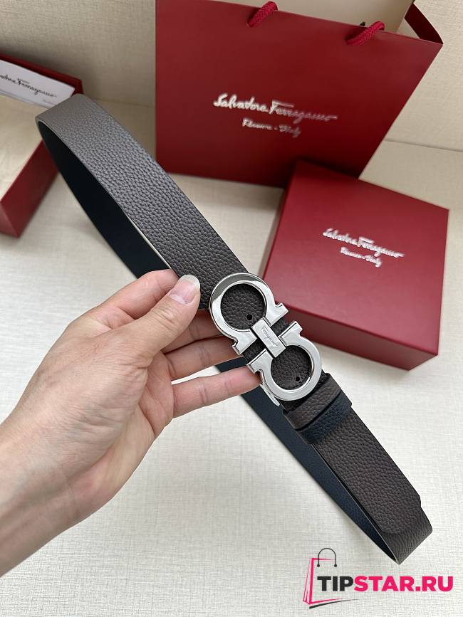 Ferragamo Belt In Silver/Gold Buckle 34mm Black - 1