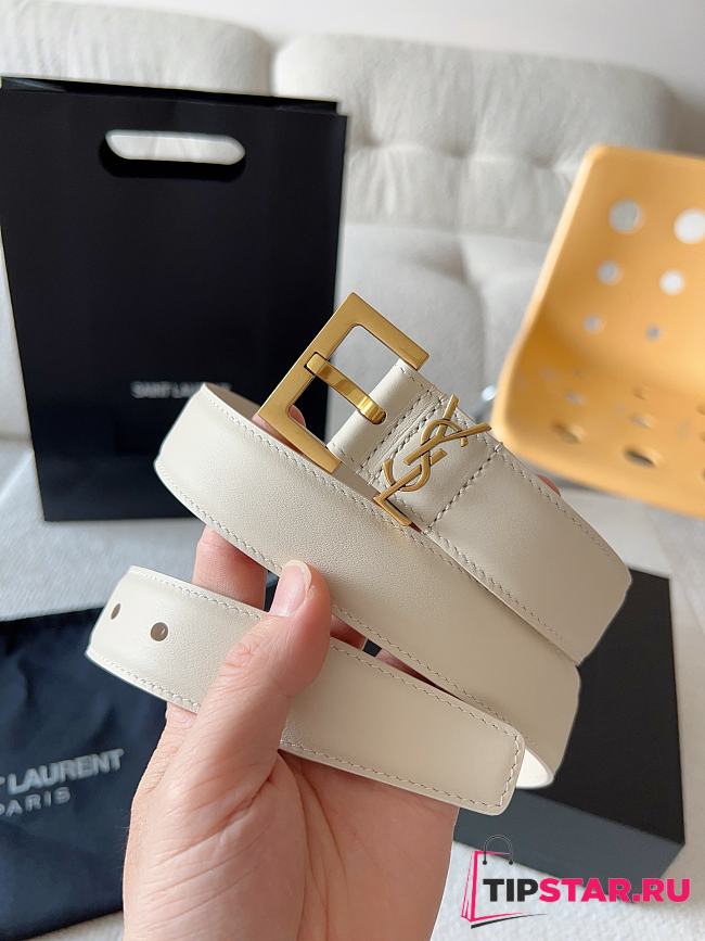 Ysl Calfskin Women Belt In White 3 cm - 1