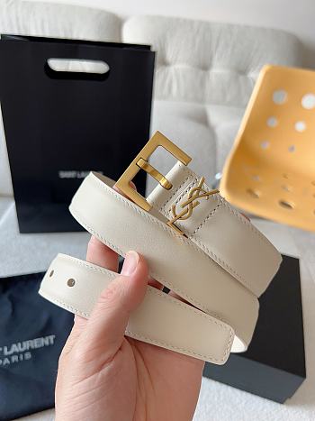 Ysl Calfskin Women Belt In White 3 cm