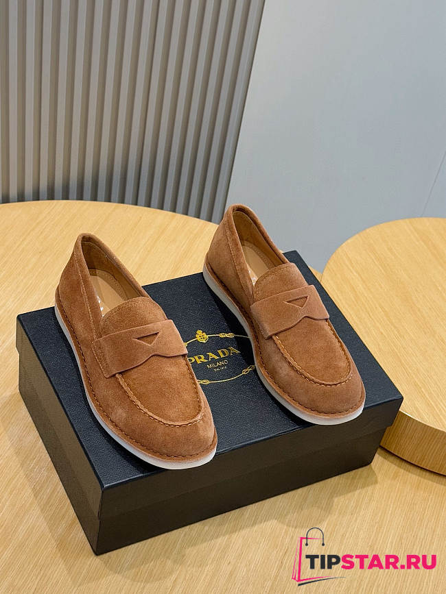 Prada 2025 bleached suede loafers in brown - 1