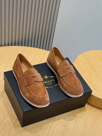 Prada 2025 bleached suede loafers in brown
