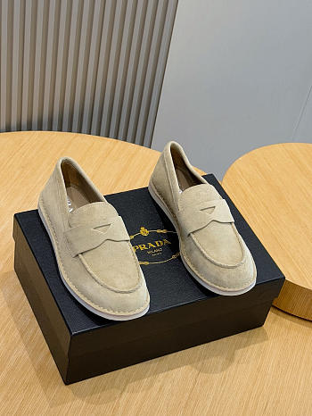 Prada 2025 bleached suede loafers in beige