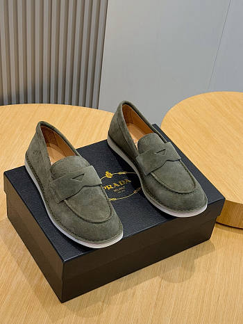 Prada 2025 bleached suede loafers in green