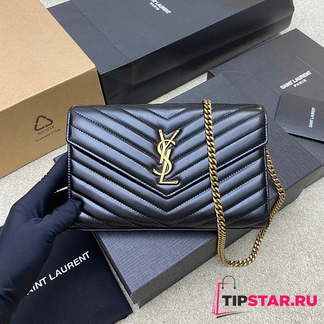 YSL Cassandre Matelassé Chain Wallet In Black Lambskin - 1