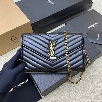YSL Cassandre Matelassé Chain Wallet In Black Lambskin