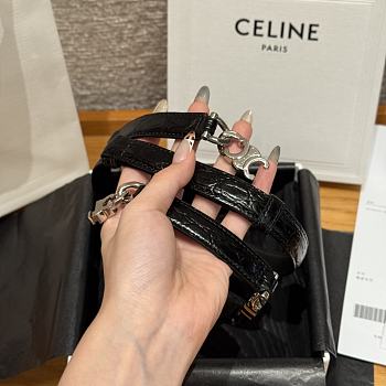 Celine Triomphe Arch Women's Stretch Belt 1.8 cm In Black silver hardware 01