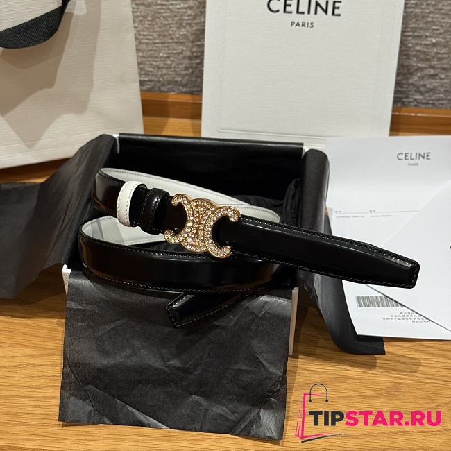 Celine Triomphe Classic Reversible Belt 2.5 cm In Black/White - 1