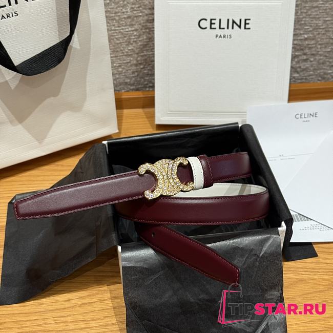 Celine Triomphe Classic Reversible Belt 2.5 cm In Burgundy/White - 1