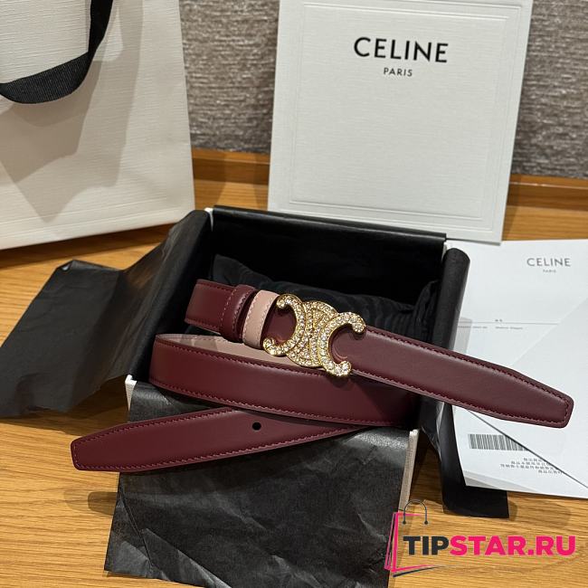 Celine Triomphe Classic Reversible Belt 2.5 cm In Burgundy/Pink - 1