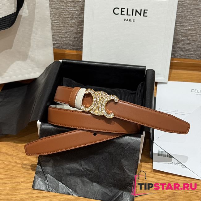 Celine Triomphe Classic Reversible Belt 2.5 cm In Brown/White - 1